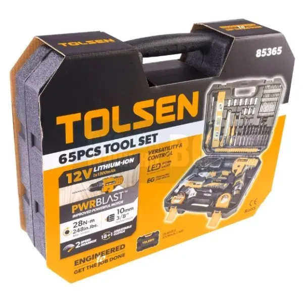 MALETIN DE HERRAMIENTAS CON 65 PZAS, MODELO: 85365, SKU: 85365, MARCA: TOLSEN